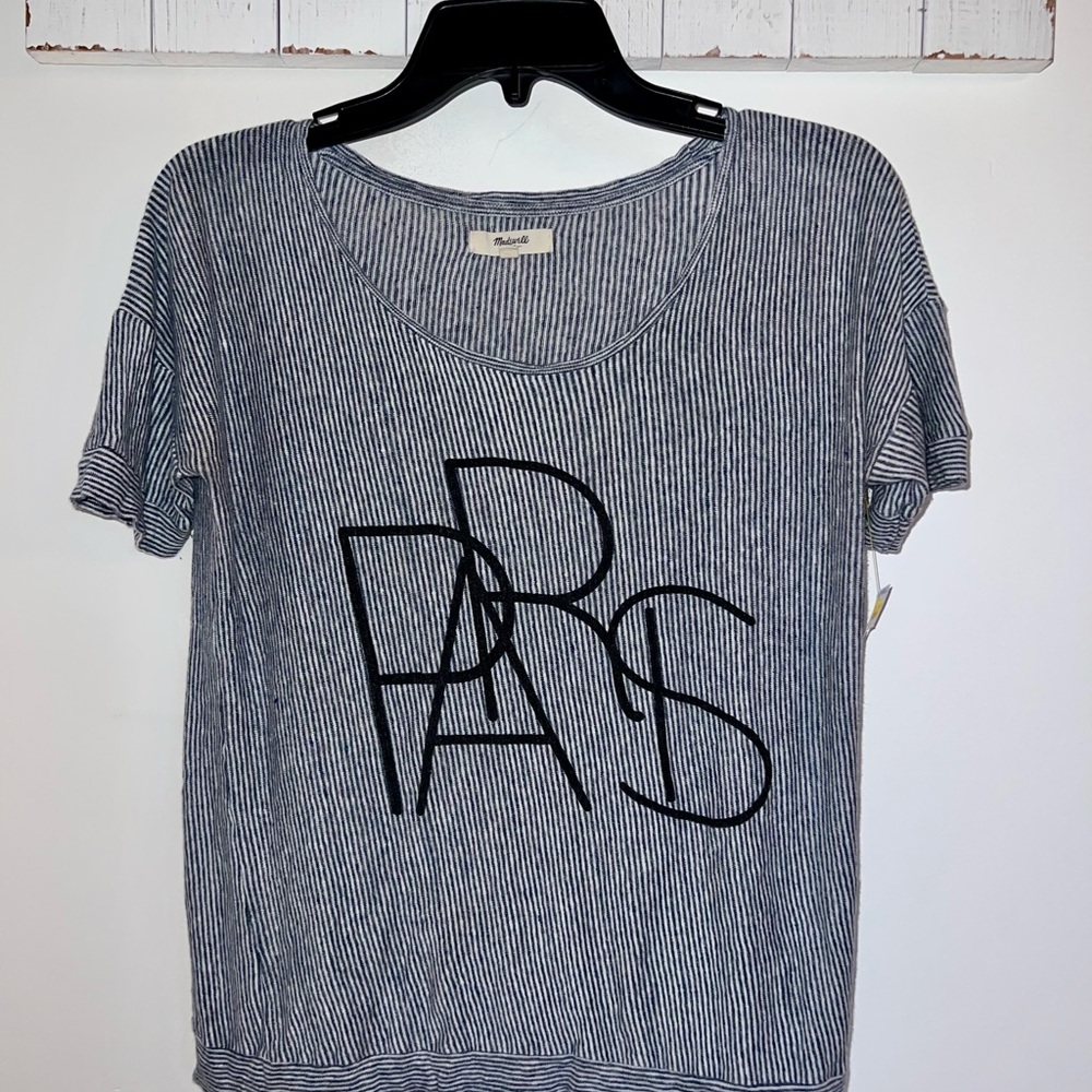 Madewell White and Blue Graphic T-Shirt with Crew Neck and Short Sleeves